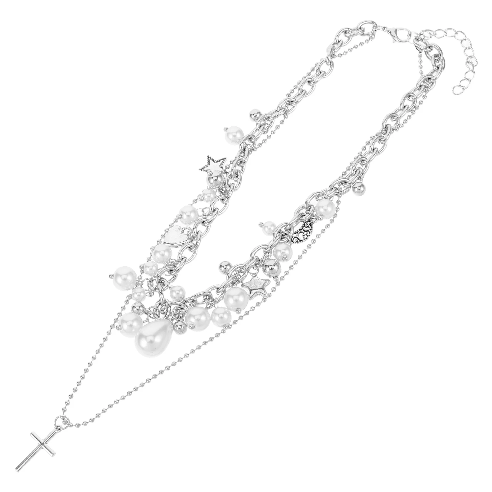 

Elegant Double Layer Faux Pearl Beads Vintage Pendant Layered Collarbone Chain Women Wedding Party Bridesmaid