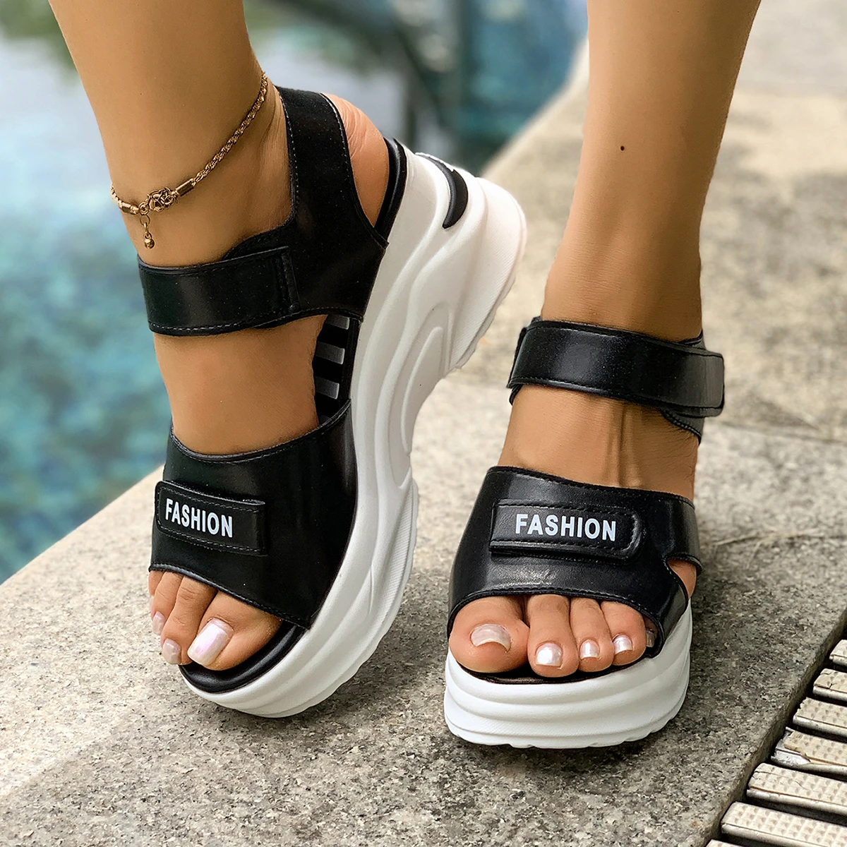 Summer New Thick Bottom Sports Sandals Woman Sandals for Women Chunky Platform Plus Size 42 Fashion Wedge Heel Sandalias Mujer