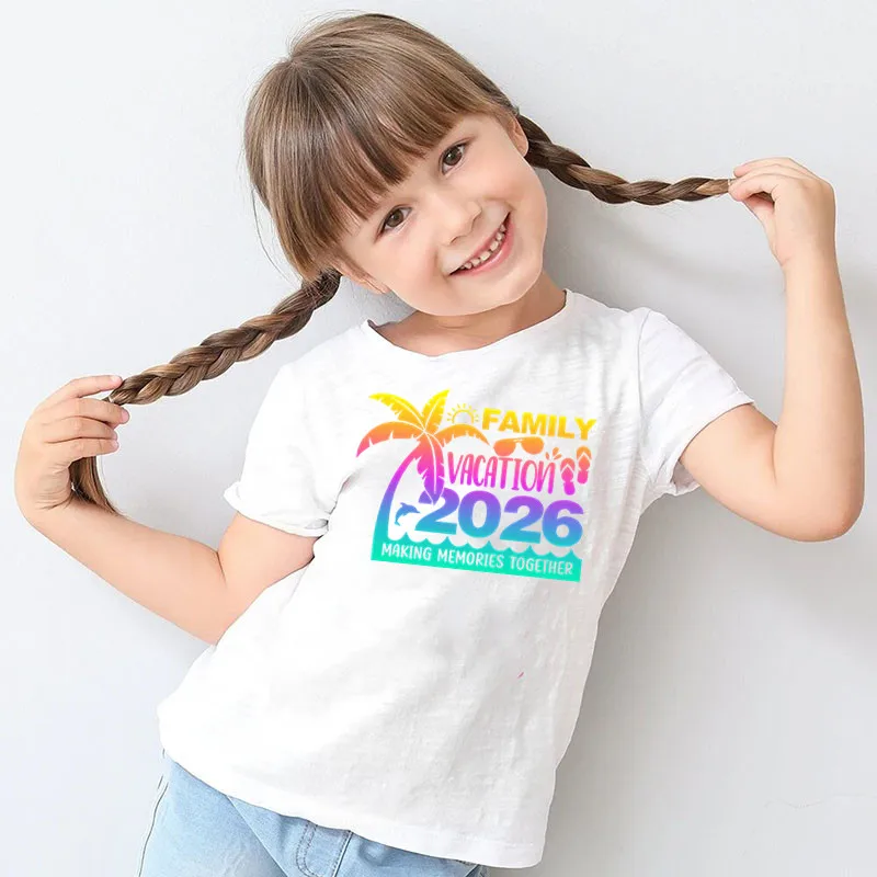 2026 Familien-Urlaubs-Partnerlook T-Shirt mit Tropischer Palmen-Grafik Kurzarm-Shirts für Eltern und Kinder Familien-Look Strand Reise – Detail 5
