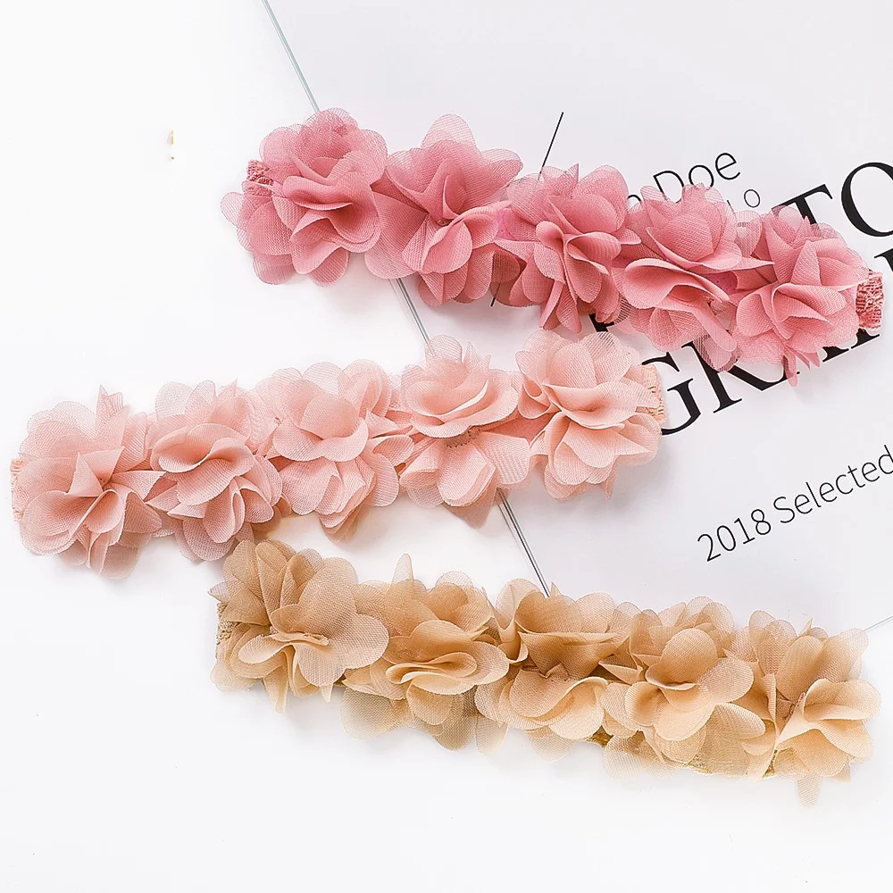 Summer solid color children hairband mesh handmade chiffon flower baby headwear pastoral style baby hair accessories wholesale