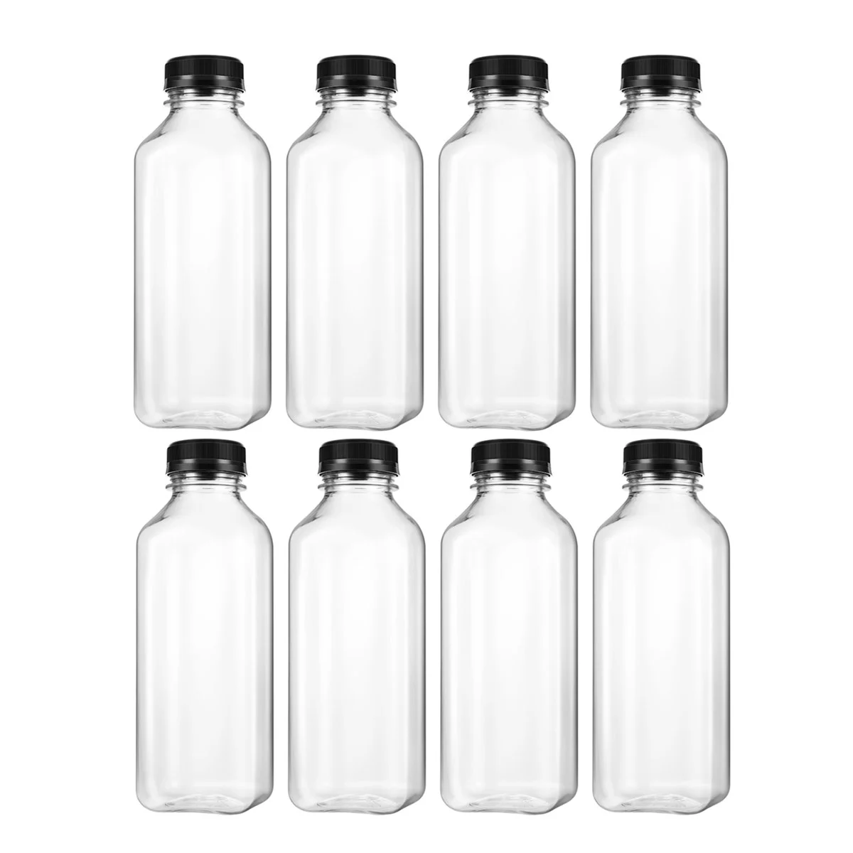 8Pcs PET Plastic Empty Storage Containers Bottles with Lids Caps Beverage Drink Bottle Juice Bottle Jar (Black Caps)