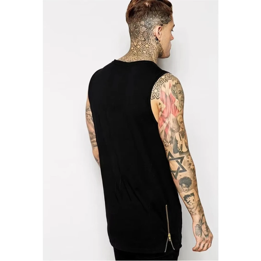 High Street Side Zipper Long Size Mens Tank Tops Brand Extension All-match Plain Man T-shirt Bottoming Vest Men Tanks Top
