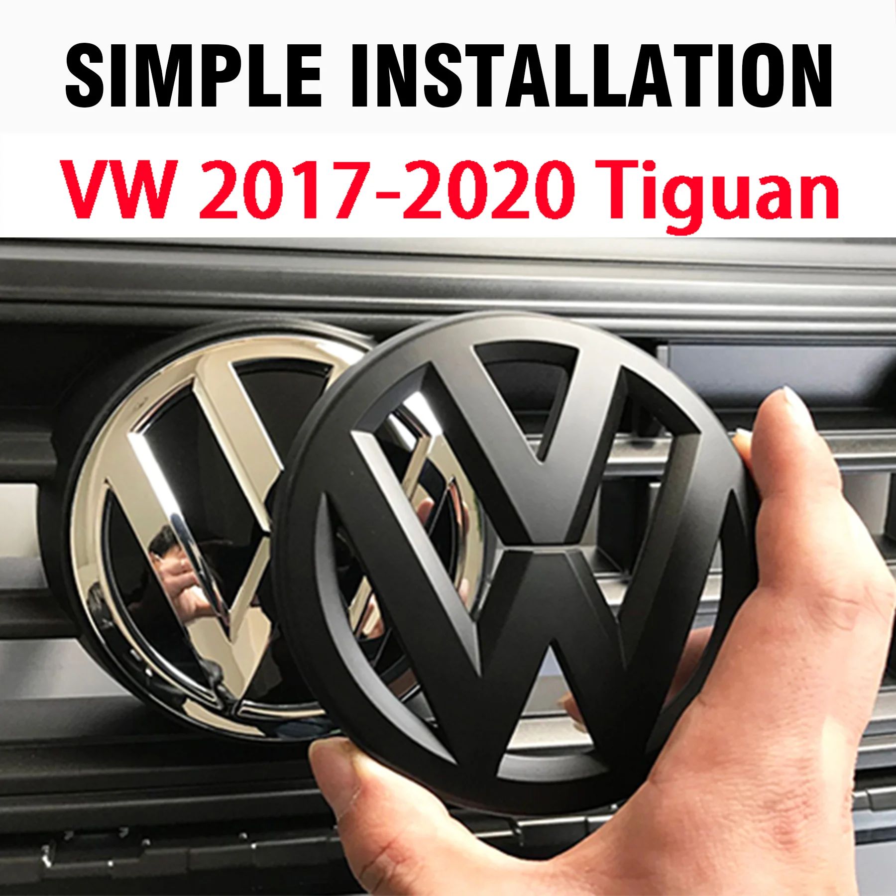 

2PCS For Volkswagen VW 2017-2020 Tiguan bright black Car Front Grill/Rear label logo Trunk Emblem Lid Covers Sticker Accessories