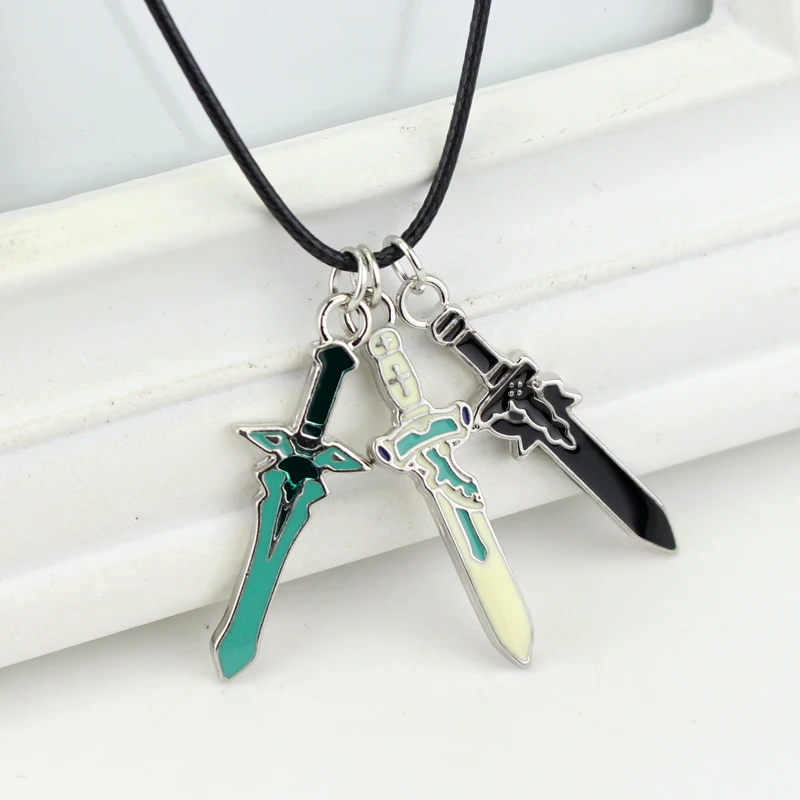 Fashion New Sword Art Online Pendant Anime Jewelry 3-piece Set Enamel Cross Weapon Asuna Kirito Cosplay Necklace Wholesale