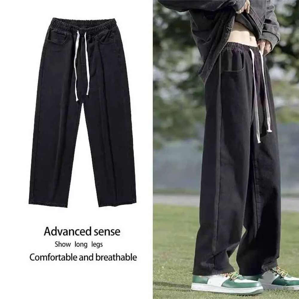 Elastic Waist Men's Casual Jeans Straight Leg Wide Leg Denim Trousers Loose Fit Basic Design Wide Leg Pants Men's Clothing