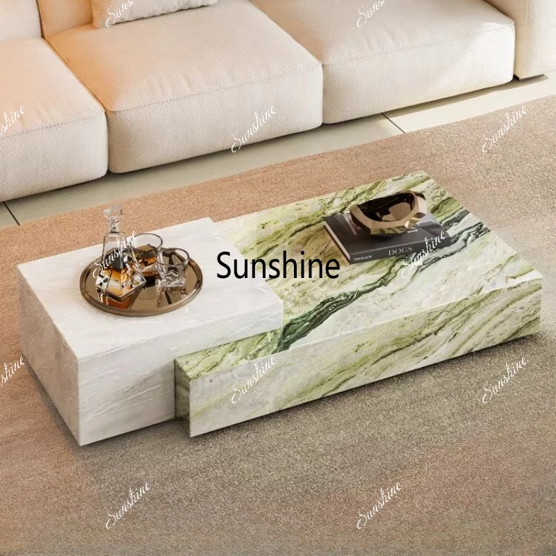 

Living room household light luxury wabi sabi style high-end rectangular tea table combination