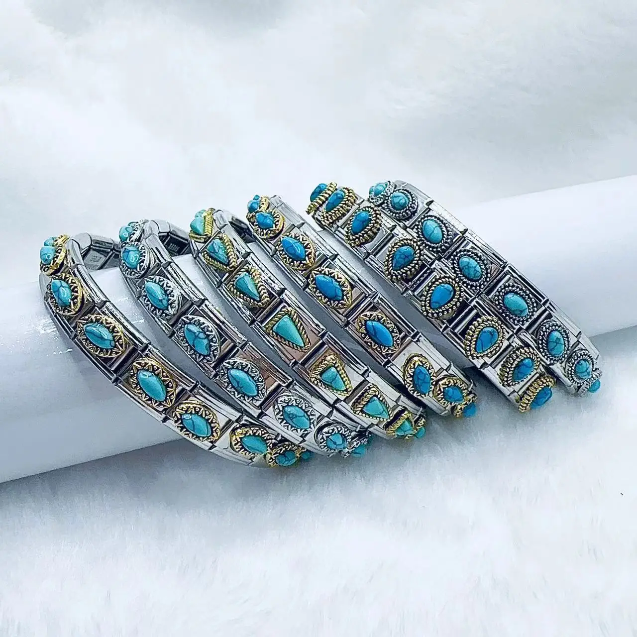 

Italian Charm Stainless steel Retro Turquoise 9mm Module Bracelets For Women Men New Trendy Bangles DIY Making Vintage Gift