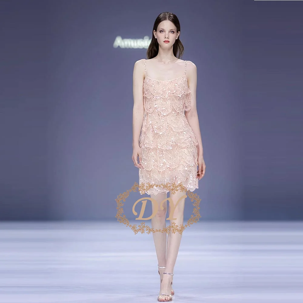 

Кружевное мини-платье DY с пайетками, с открытой спиной и бретельками, для вечерних мероприятий, на заказ