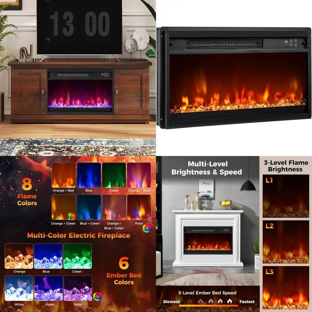 

Встраиваемый электрический камин-обогреватель 23 с многоцветным пламенем, кристаллическим наполнением, пультом ДУ, таймером на 9 часов, термостатом и защитой от перегрева, 150 Вт