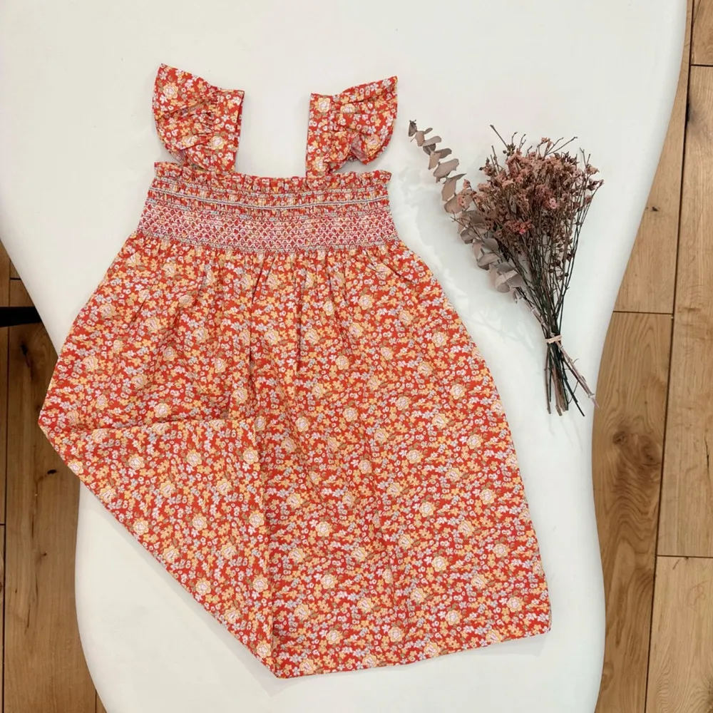 

kids girl clothes baby dress Holiday Style Cool girls' camisole dress summer dresses Red floral embroidered sweet dress
