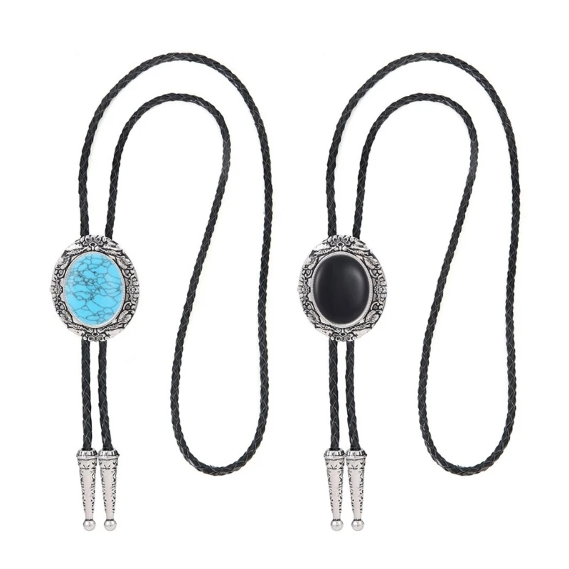 New Vintage Elegant Stone Bolo Tie Pendant Necktie Jewelry Western Tie Fashion Tie for Rodeos Attires