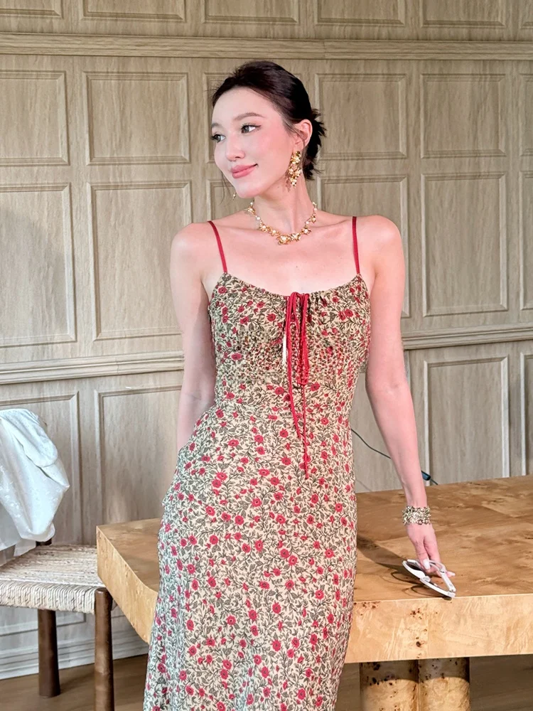 Vestido Cruzado de Seda de Morera 00% de Melinda Li, Estampado Floral, Estilo Francés, Corte A, Cuello en V, Ideal para Fiestas