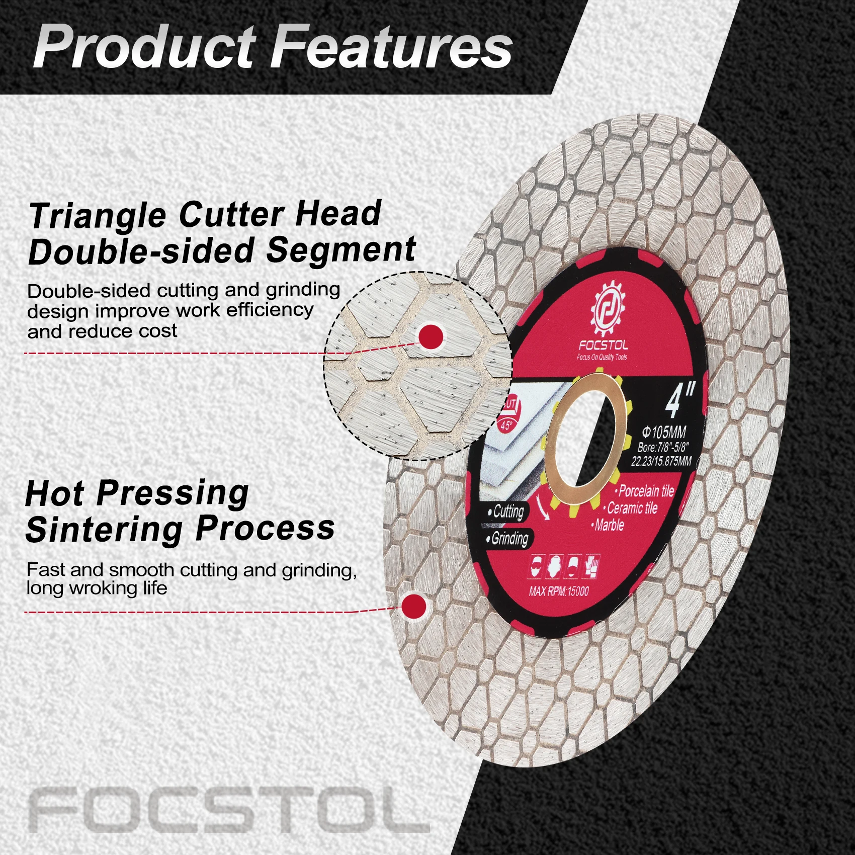 FOCSTOL1pc 다이아몬드 커팅 디스크 톱날, 타일 도자기 석기 대리석 앵글 연마기 다이아몬드 톱, 직경 125mm