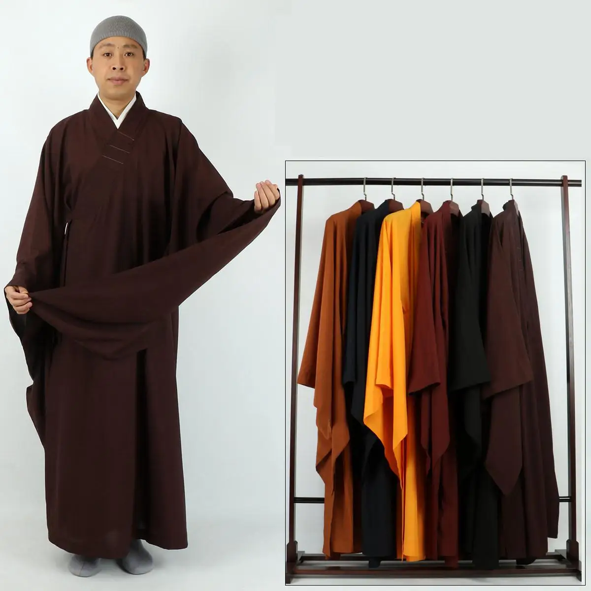 2026 Authentic Monk Haiqing Robe - Premium Artificial Ramie  Breathable Long Monastic Garment For Buddhist Meditation & Practice