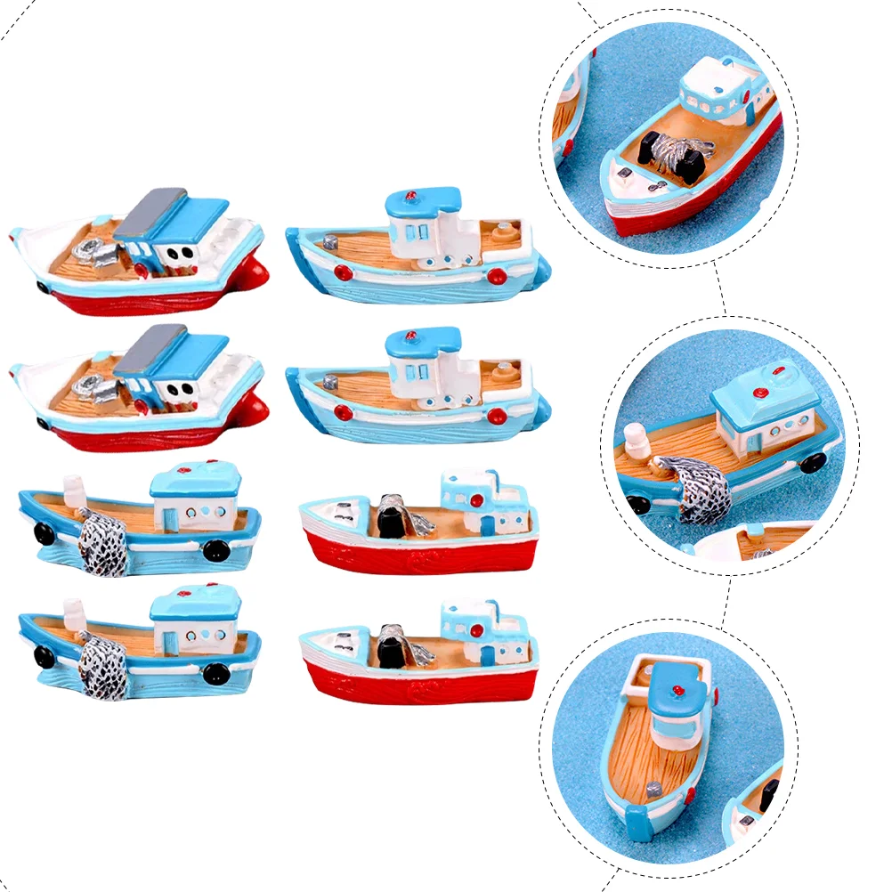 8 Pcs Mediterranean Fishing Boat Sea Decor Miniature Resin Model Dining Table Ornament Nautical Ship Office Child Crafts