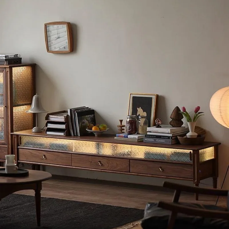 Retro French all solid wood black walnut TV cabinet Nordic Japanese small apartment combination cabinet
