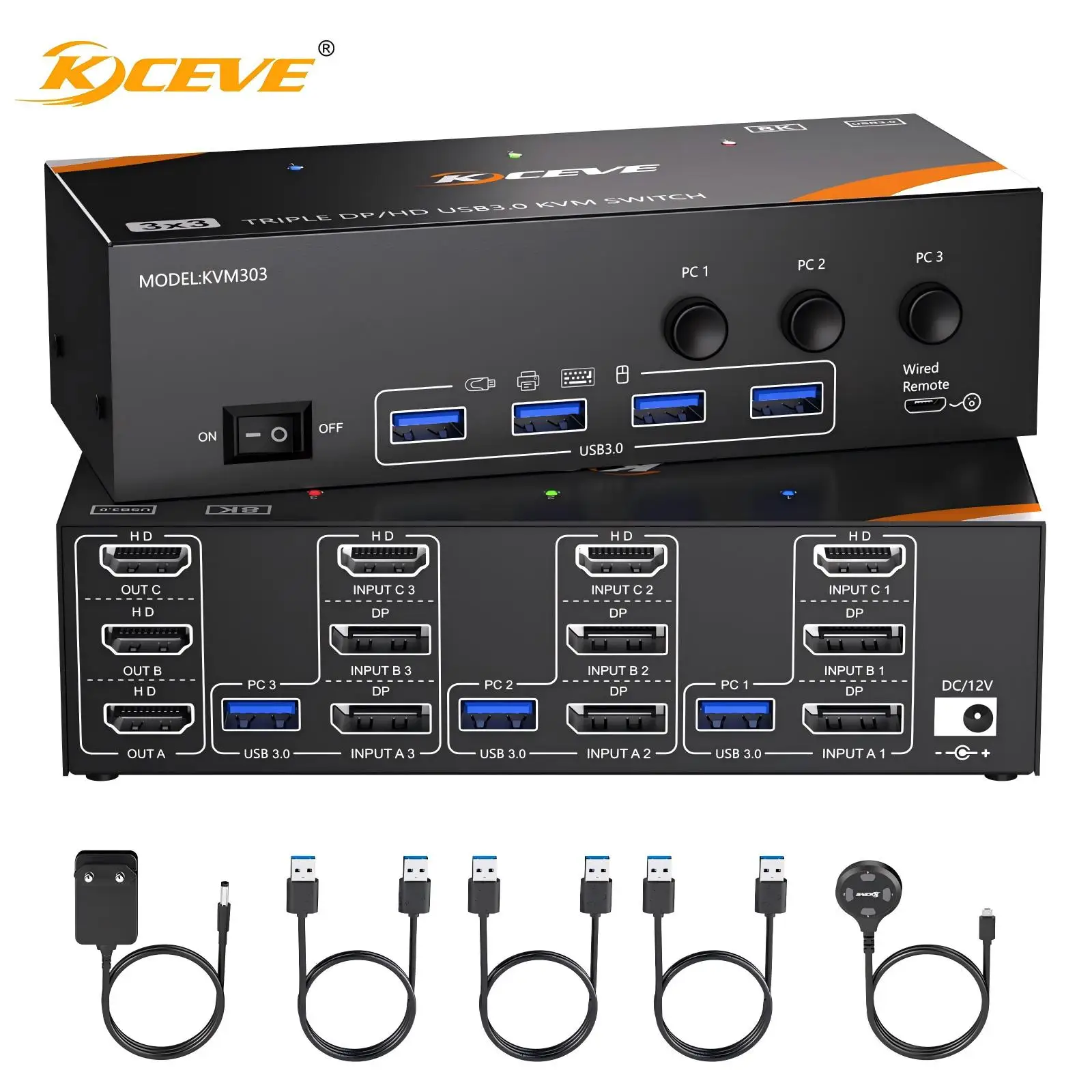 USB 3.0 KVM Switch 3/2 Monitors 3/2 Computers 8K@60Hz/4K@120Hz,HDMI DP KVM for 3/2 PC Share Dual/Triple Monitors Keyboard Mouse
