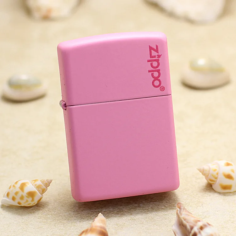 

Genuine Zippo oil lighter copper windproof Pink matt paint Kerosene lighters Gift with anti-counterfeiting code