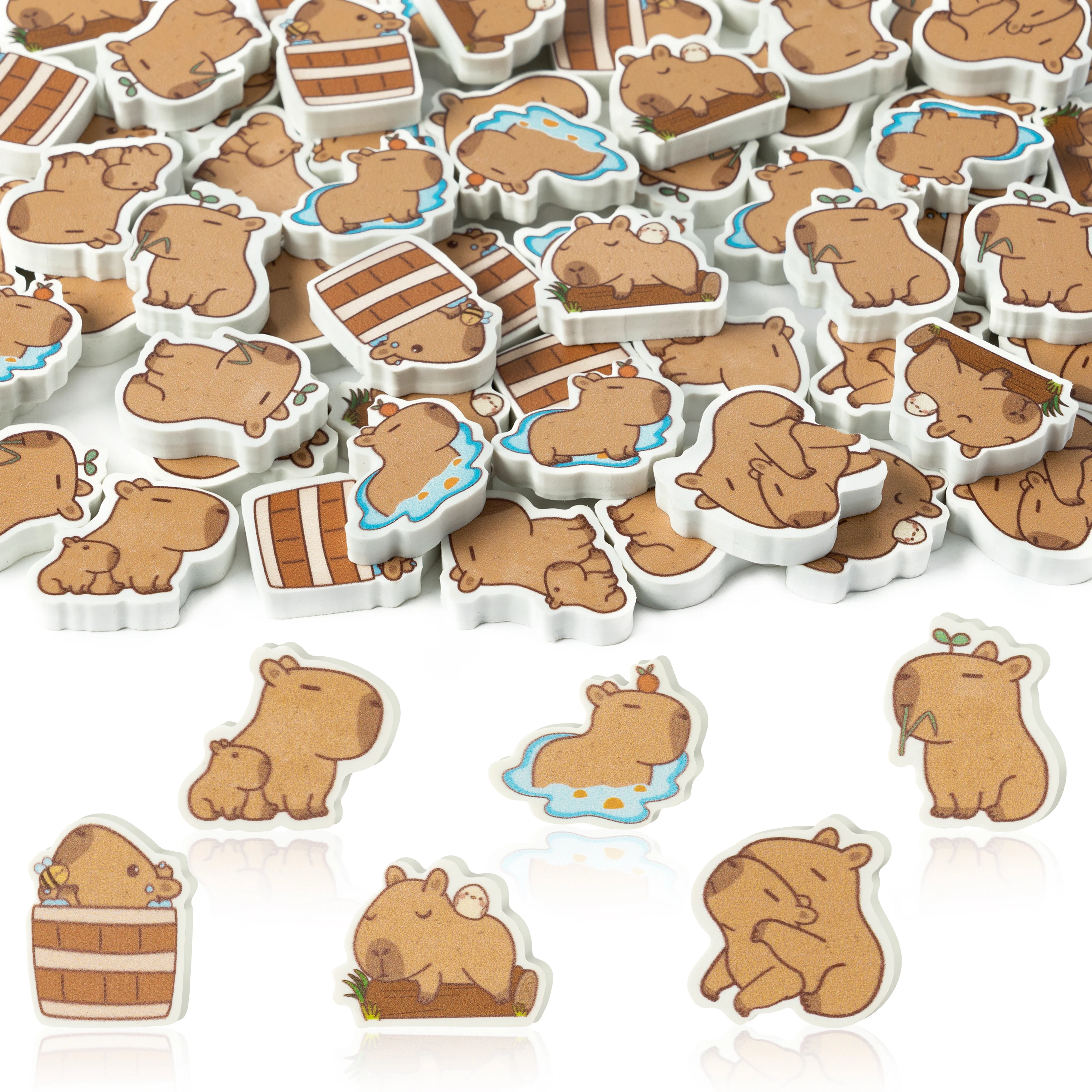 Eraser 60 sets of Capybara mini combination creative cartoon cute kindergarten stationery for primary school children reward