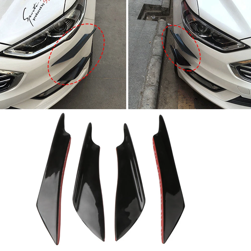 Evo Style Car Wind Knife Body Spoiler Canards Valence 4pcs Universal Auto Front Bumper Lip Decoration Diffuser Splitter