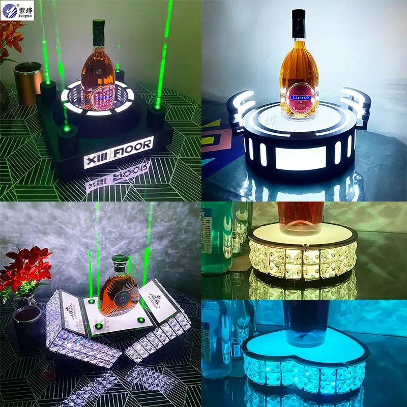 LED Charging Wine Bottle Holder Creative Colorful Light-Up Champagne Rack Laser Acrylic Display for Bar or Lounge