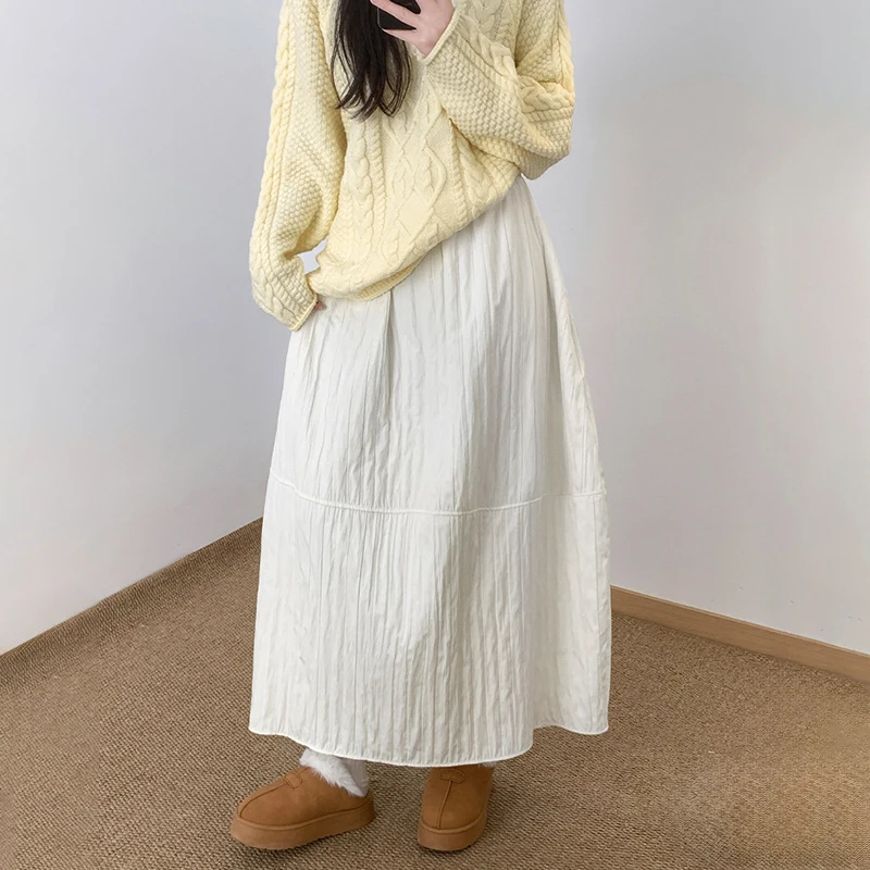 Japanische Plus Größe Laterne Röcke für Frauen Frühling Herbst Harajuku Elastische Taille Midi Rock Neue Frau Tasche Vintage Lange Röcke