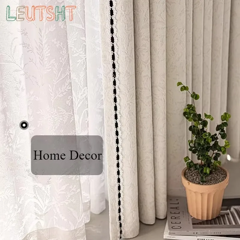 French Cream Style Jacquard Relief Chenille Blackout Curtain Cream White for Living Room Villa Wedding Decoration Curtain