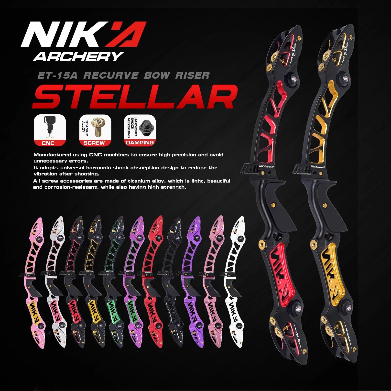 

NIKA Archery left/Right Hand ILF Recurve Bow Riser CNC ET-15A Stellar 25inch ILF Recurve Riser