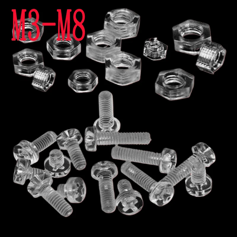 Acrylic/Nylon Hex Nut & Screw Bolt - M3-M8, Round Cross Head