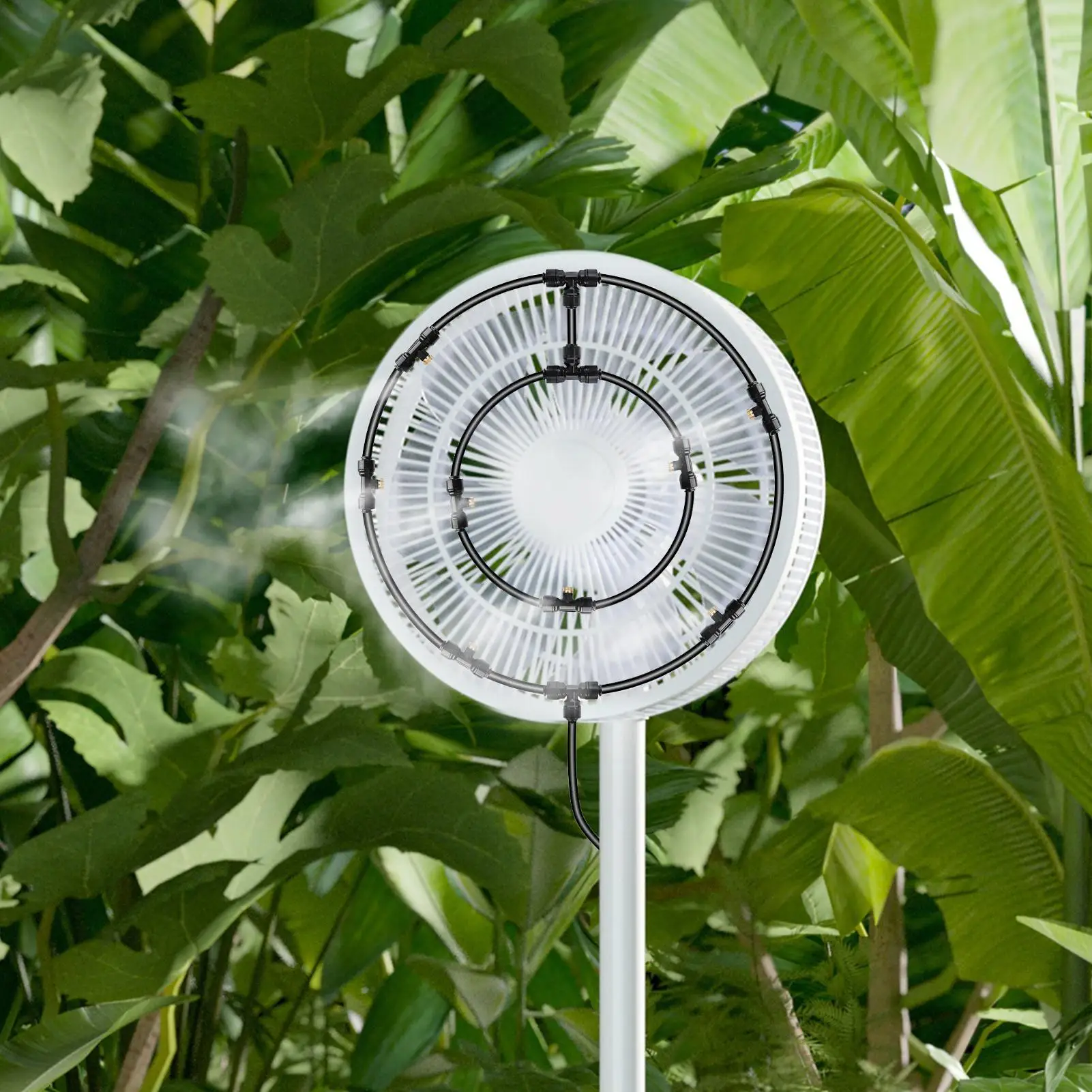 

Outdoor Fan Cooling Misting System Mist Fan Nozzles Kit Water Fog Sprayer Fan Sprayer with 6 Removable Nozzles Water