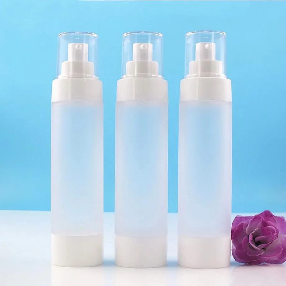 Bottiglia senz'aria satinata in plastica da 100 ml siero/lozione/emulsione/fondotinta toner ialuronico spruzzatore WC skim care imballaggio cosmetico