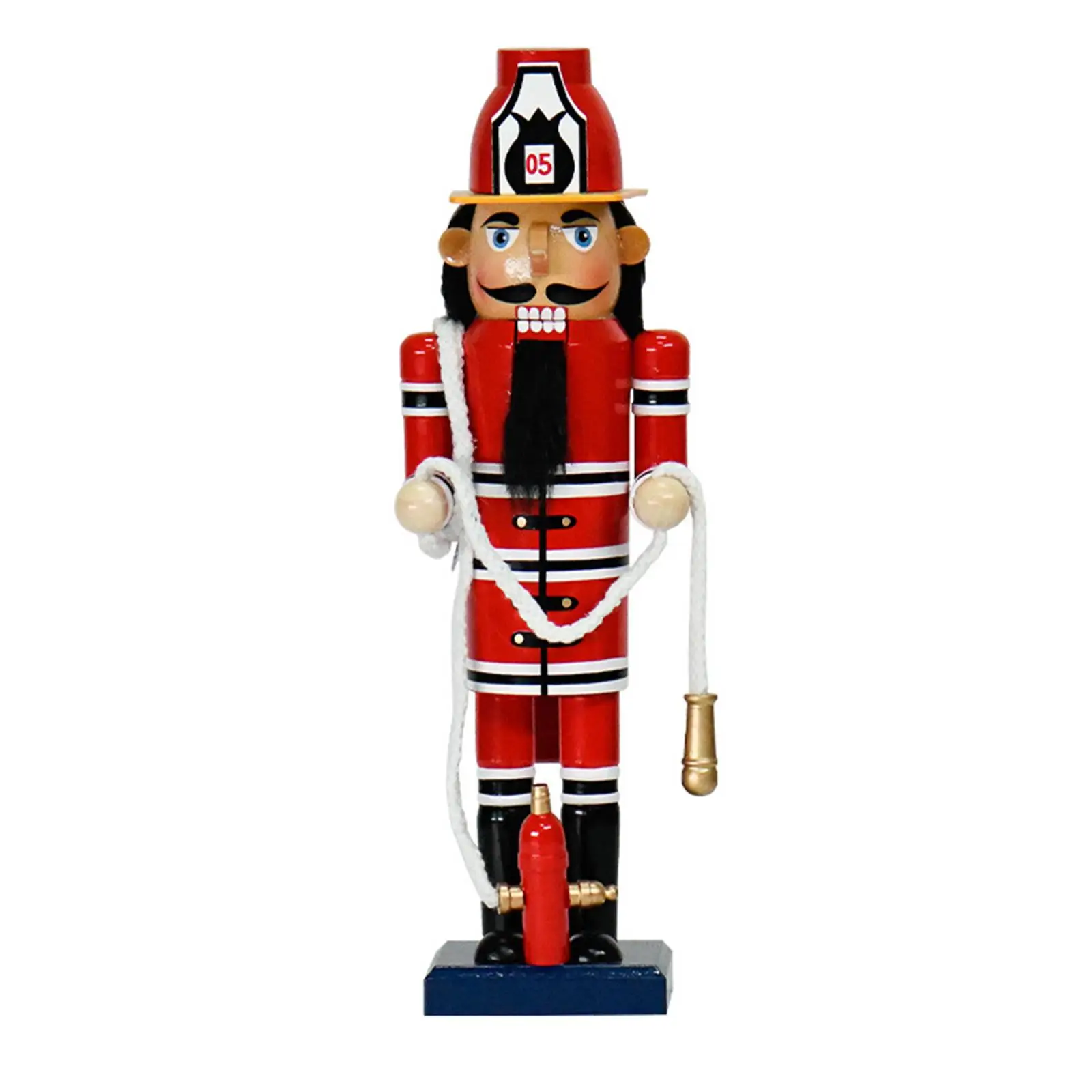 Christmas Wooden Nutcracker Firefighter Figurine Sculpture for Home Decoration Hand Crafted Ornament Desk Bedroom Holiday Gift