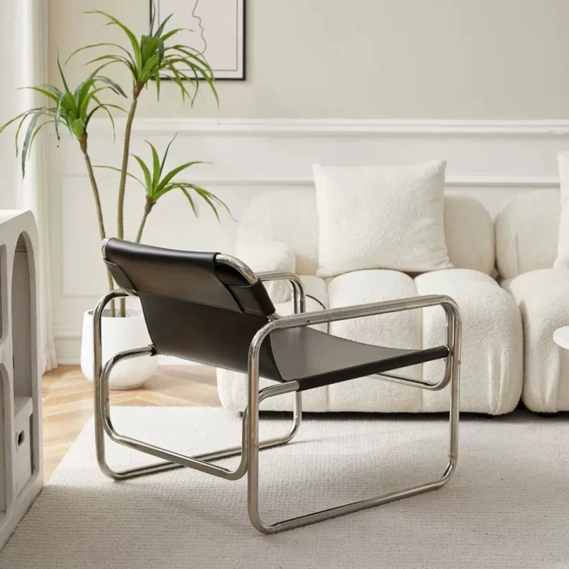 Bauhaus Italian Saddle Leather Dining Chair Minimalist Cafe Lounge Seat Designer Nordic Recliner Living Room Leisure Armchair