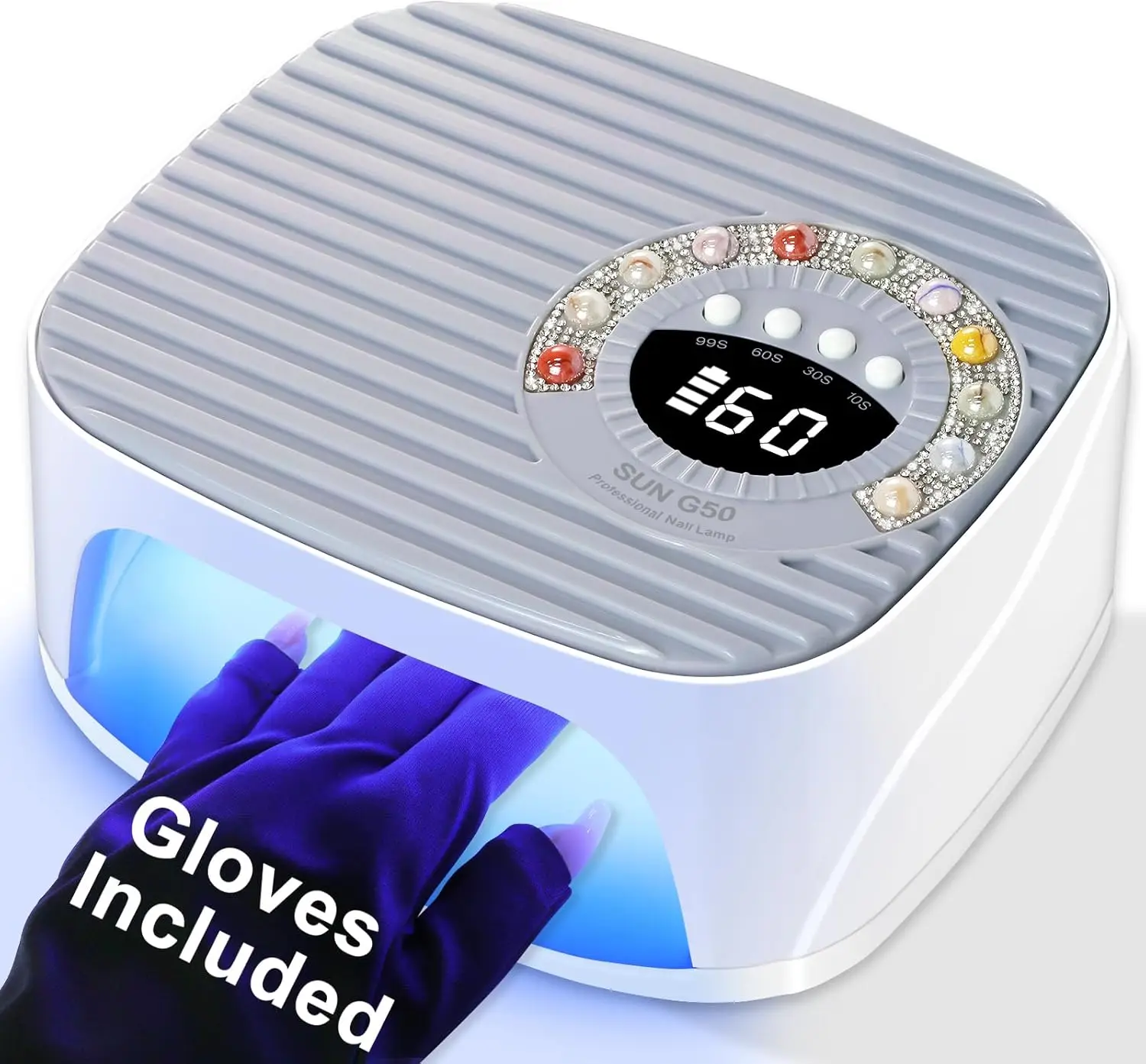 

UV LED Nail Lamp Kit with 45PCS Beads, Gloves, Rechargeable for Gel Polish Curing