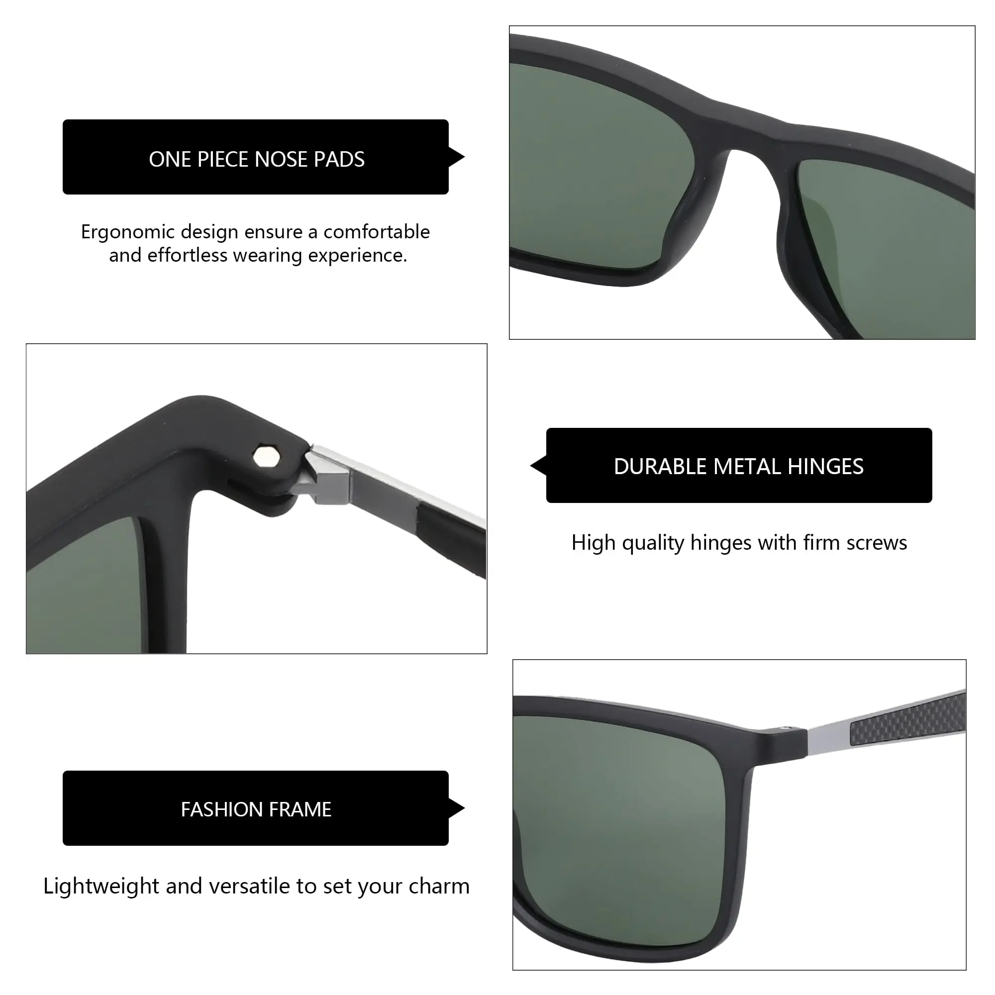 ZENOTTIC Rectangle Polarized Sunglasses for Men Ultralight Carbon Fiber Frame UV400 Protection Classic Square Sun Glasses