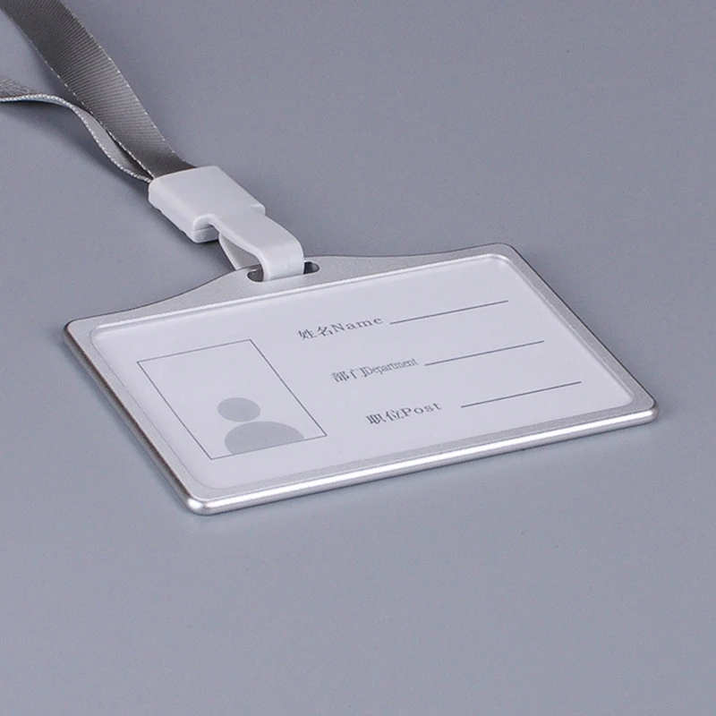 ABDW-Horizontal Style Aluminum Alloy ID Card Holder With Lanyard Neck For Women And Men Business Work Card Holders