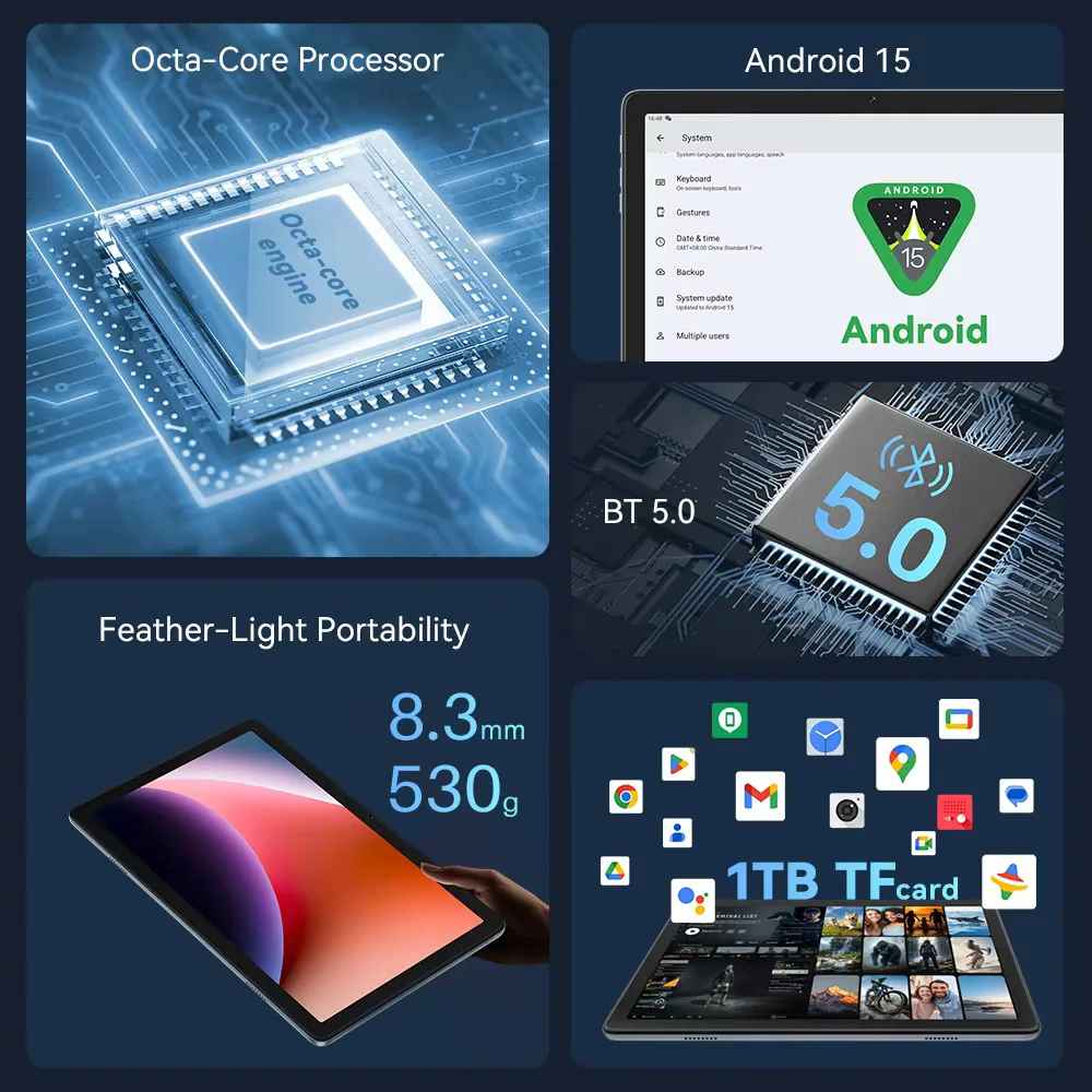 Cubot TAB 65 Tablet Android 15 SC T615 Octa core 12GB (4GB+8GB)+128GB 10.1"90Hz HD+ Screen 13MP Rear Camera 6200mAh Battery