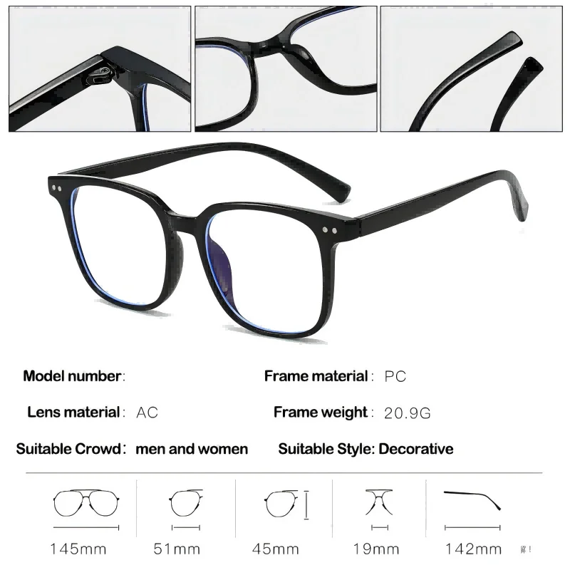 New Fashion Flat Mirror Trend Transparent Glasses Frame Pilot Frog Mirror Personality Street Photo Double Beam Glasses Frame