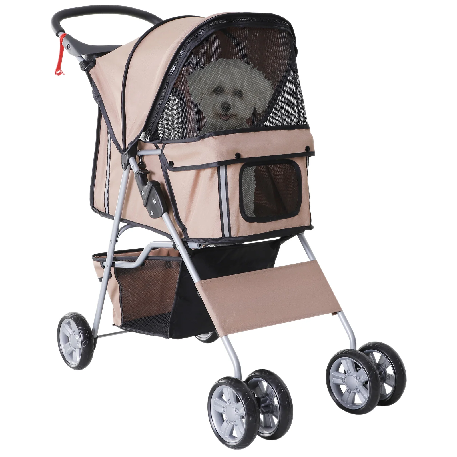 Pawhut Carrito Para Perros Plegbare Con Toldo Ajustable 75X45X97 Cm Café