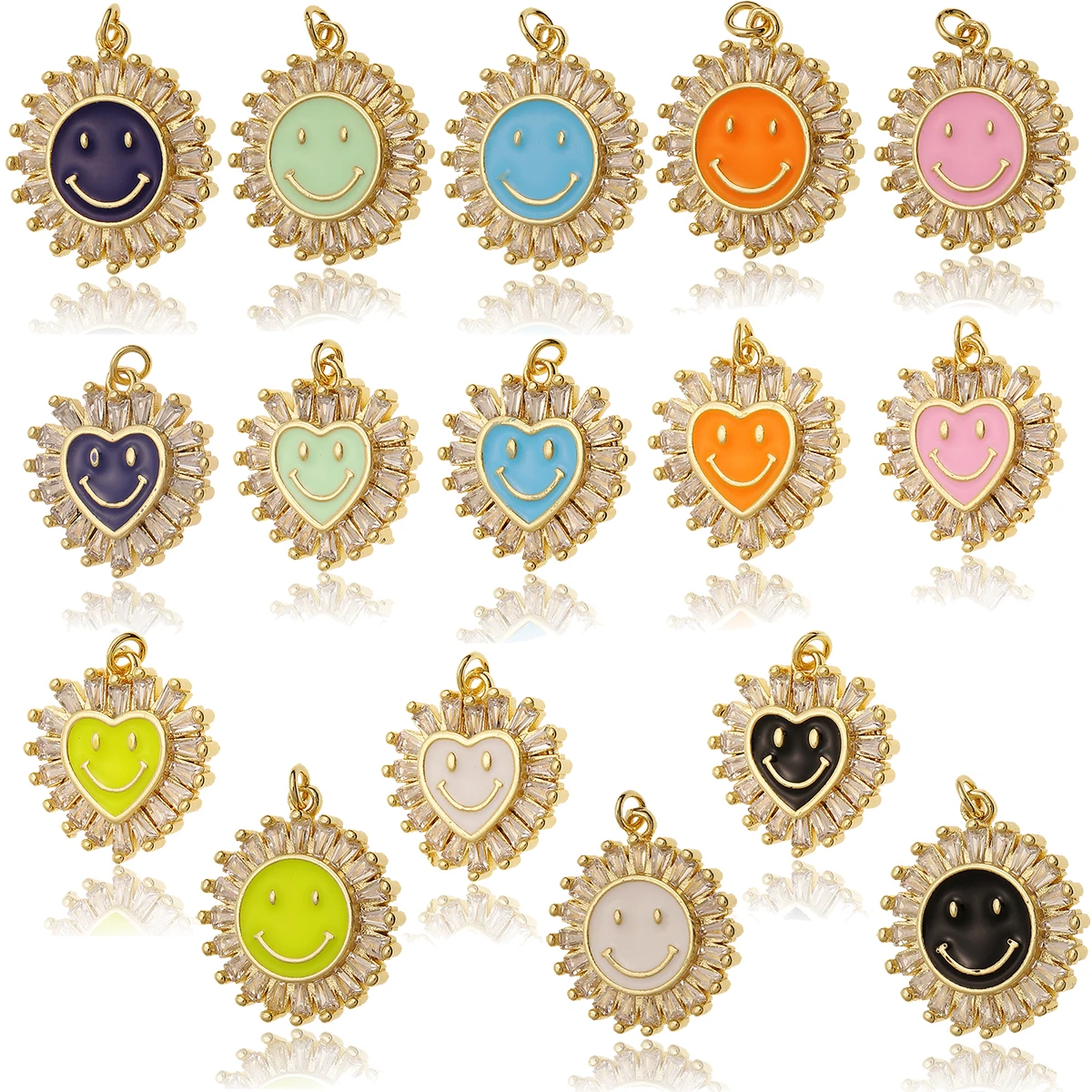 Shiny Zirconia Flower Gold-plated Smile Face Heart Resin Charm Pendant For Necklace  Bracelet DIY Making Jewelry Gift Accessory