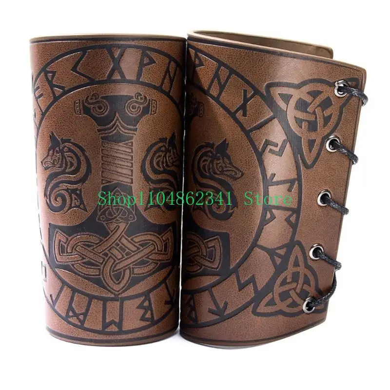 652F Medieval Men Cosplay Arm Warmers Lace-up Viking Pirate Knight Wristband Bracer Steampunk Accessories