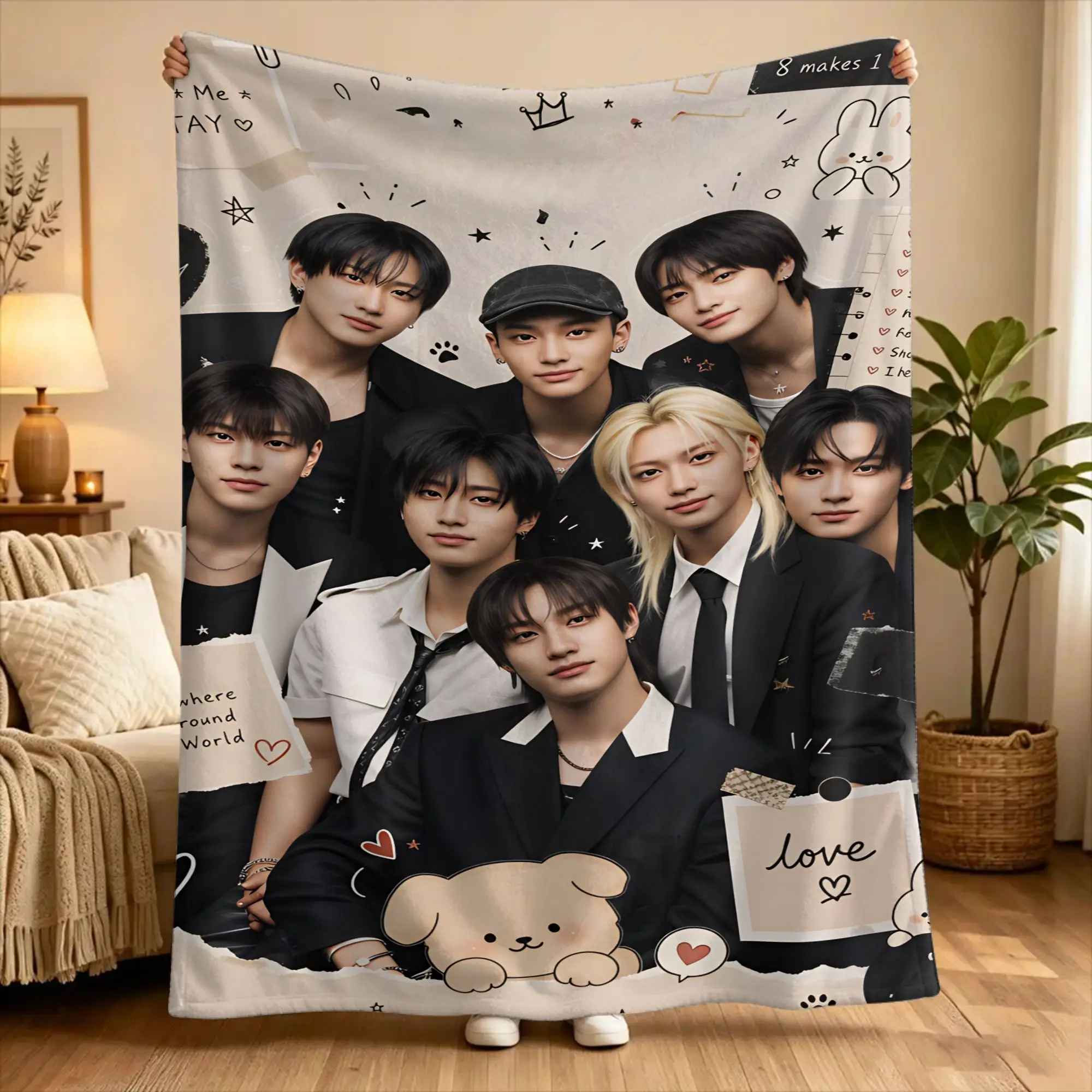 Warm Blanket Decorative KPOP S-Strays Throw Blanket For kids  Flannel Bedspread For Living Room Graphic Sofa Bed Cover