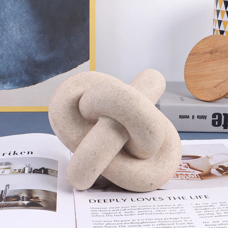 Geometric Ring Buckle Ornament  Living Room Study Sandstone Resin Art 3-chain Pine Knot Chain Decor Bohemian Table Fireplace