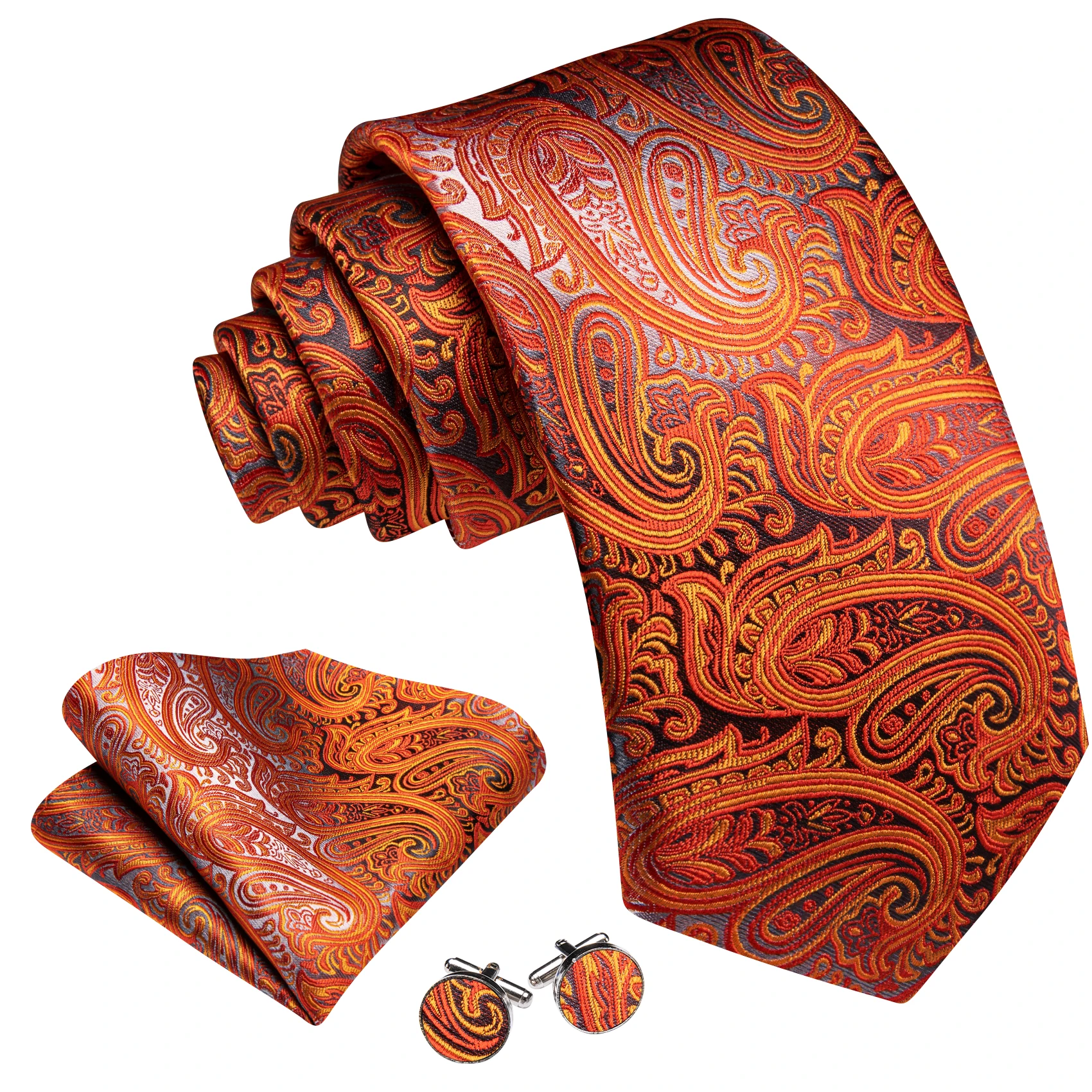 Elegant Jacquard Paisley Men Tie Set Woven Floral Necktie Pocket Square Cufflink Business Wedding Suit Accessories Decorations