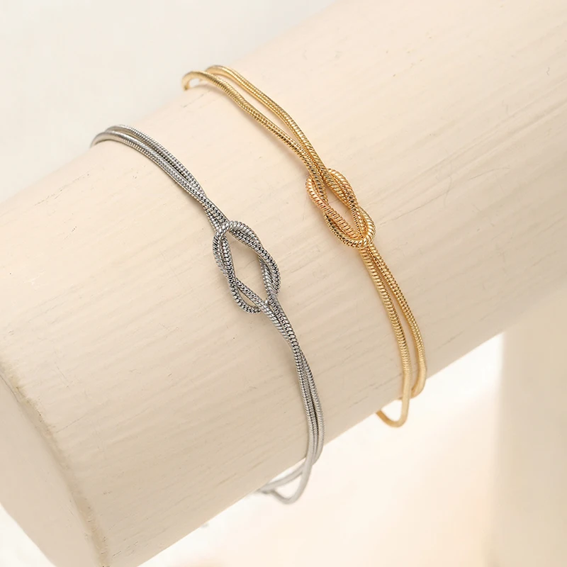 1Pair Couple Knot Snake Chain Handmade Knot Bracelet Gold Silver Color Valentine's Day Jewelry Gifts