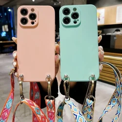 Retro Strap Case For Samsung Galaxy S25 Ultra S23 Plus S24 FE A56 A36 A16 A06 A26 Crossbody Lanyard Cord Liquid Silicone Cover