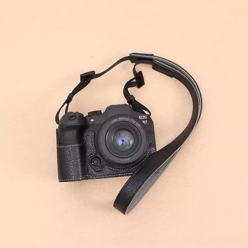 Camera Bag Protective Cover For Canon EOS R7 leather case base r7 portable half set vintage photography bag + free tempered film