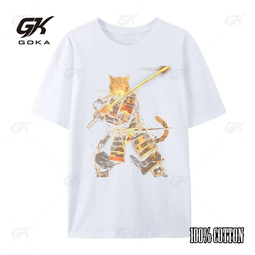 القط الساموراي النينجا القط الساموراي الفن Ukiyo E الرياضة تي شيرت الرجال Camisetas خمر رجالي مصمم عادية الجرافيك تي شيرت طباعة