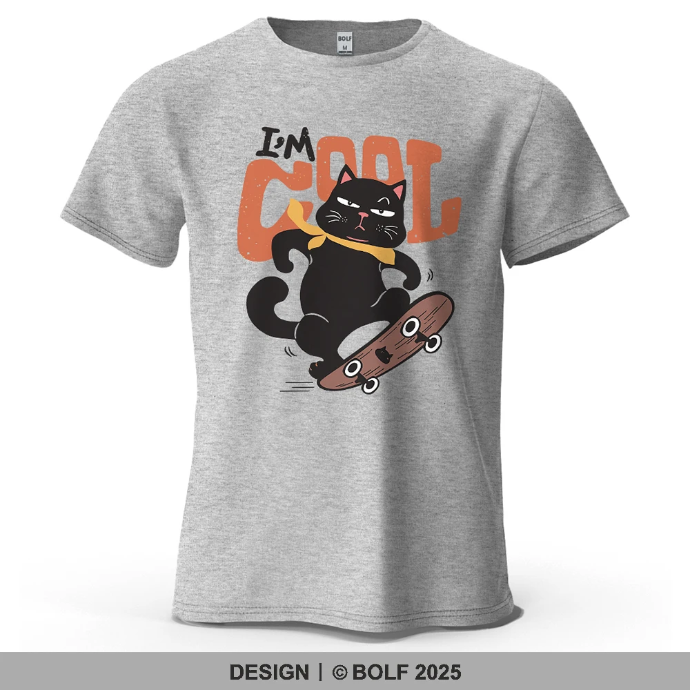 Katze mit „I'M COOL“, bedrucktes Herren-T-Shirt, 100 % Baumwolle, übergroße Grafik-T-Shirts im Skateboard-Stil für Damen, Tops, T-Shirts, Streetwear