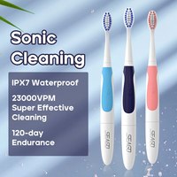 Seago Toothbrush Electric with 2 Pieces Brush Heads Waterproof IPX7 Slim Easy to Carry for Travel Adult Brush 3 Colors SG920